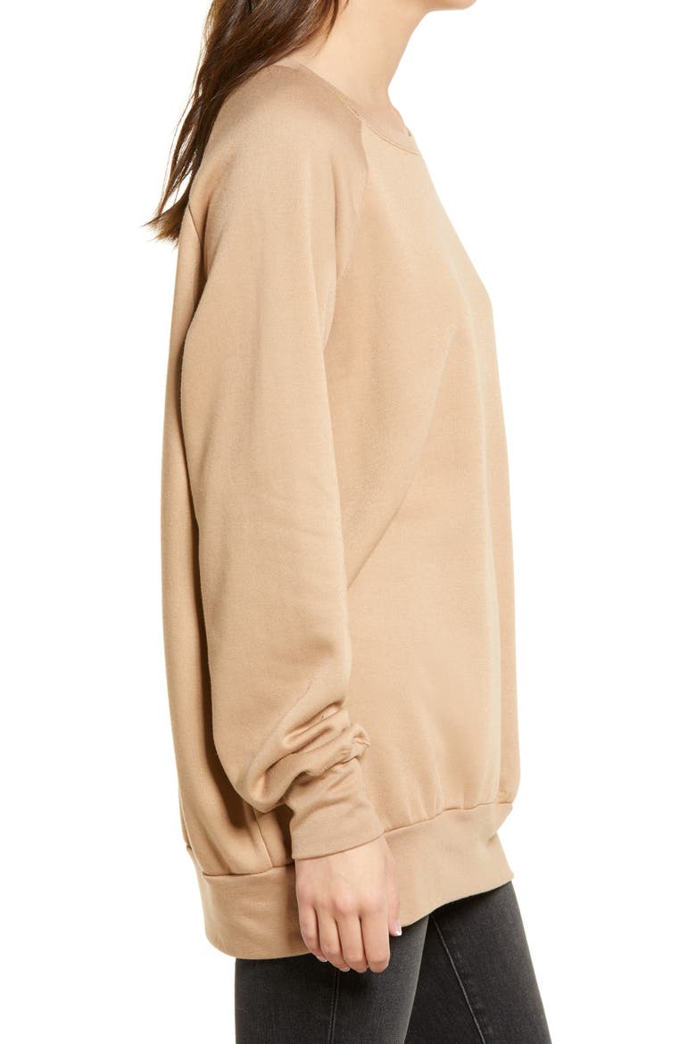 Crewneck Tunic Sweatshirt, Alternate, color, TAN BURRO