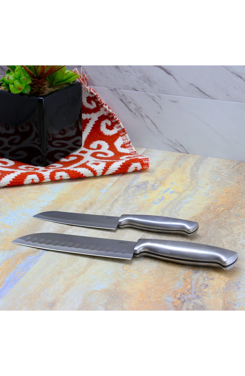 OSTER Baldwyn 2 Piece Stainles Steel Santoku Knife Set, Alternate, color, Silver