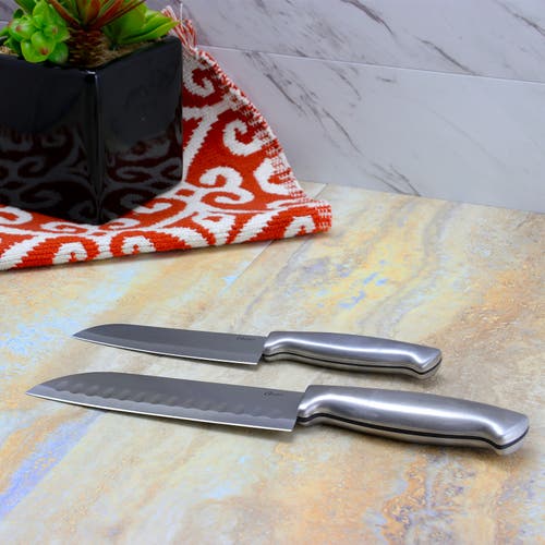 Oster Baldwyn 2 Piece Stainles Steel Santoku Knife Set In Silver