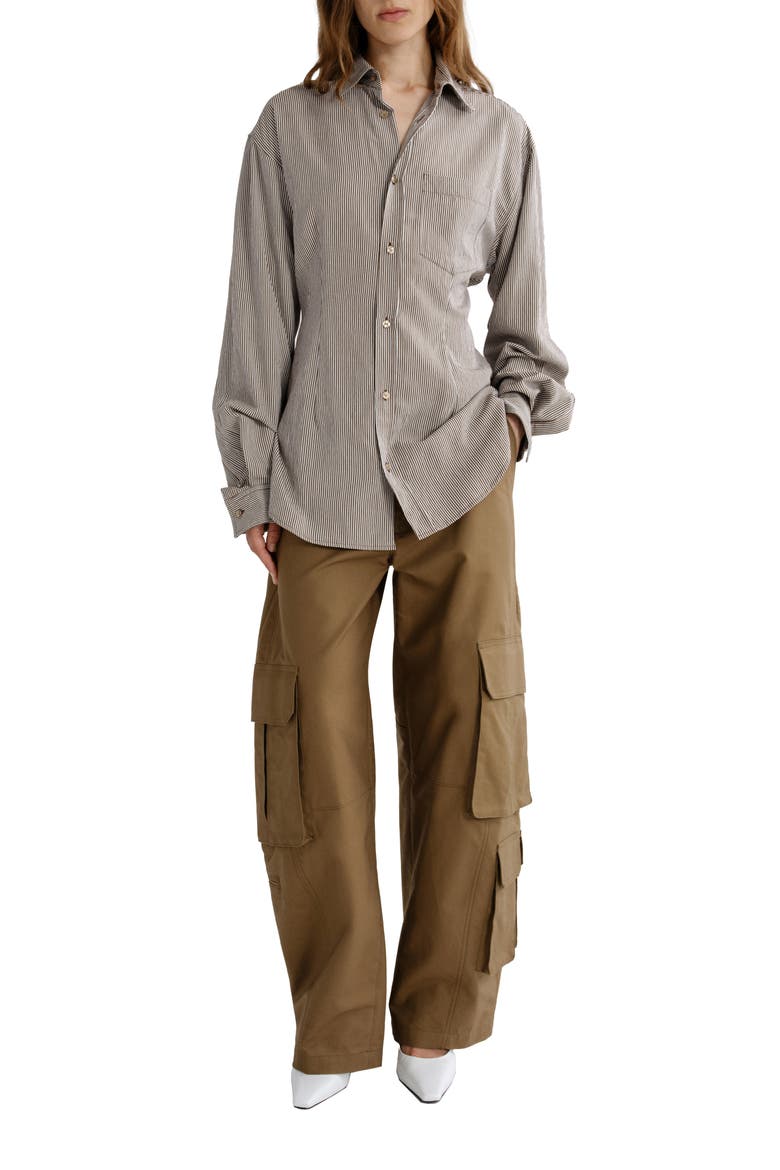 Cinch Striped Long Sleeve Shirt, Alternate, color, JAKARTA STRIPE BROWN WHITE