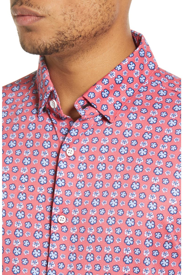 Men's Halyard Floral Short Sleeve Stretch Button-Up Shirt, Alternate, color, RED FLORAL PRINT