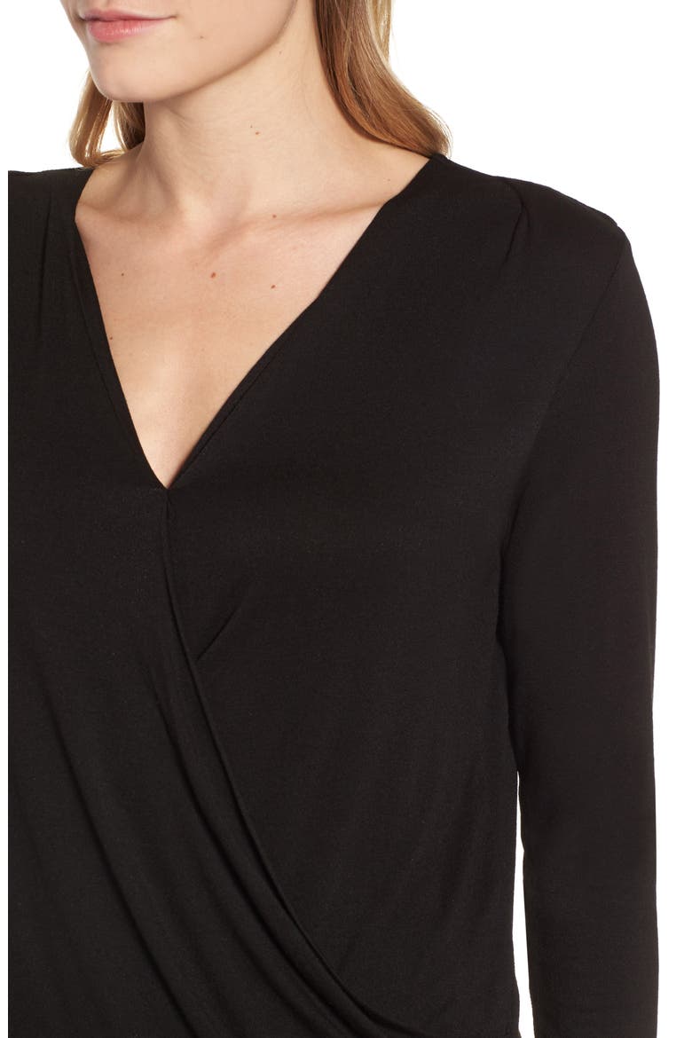Faux Wrap Knit Top, Alternate, color, BLACK