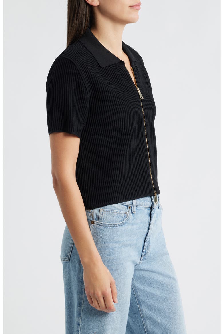 Fron Zip Rib Sweater, Alternate, color, BLACK