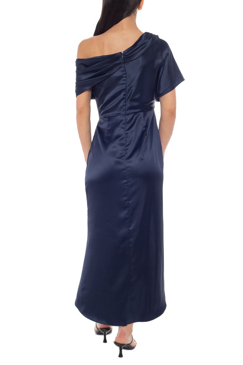 Twill Stretch Satin One-Shoulder Gown, Alternate, color, NAVY