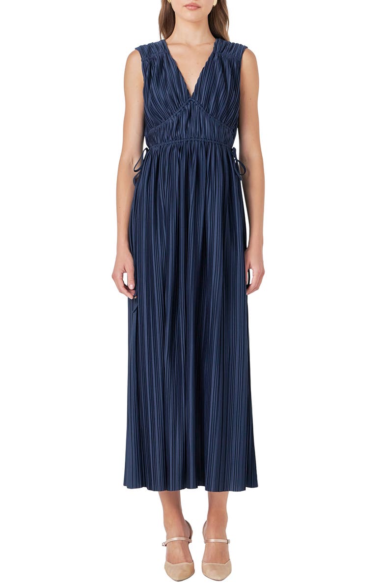 Endless Rose Sleeveless Micropleat Maxi Dress, Main, color, Navy