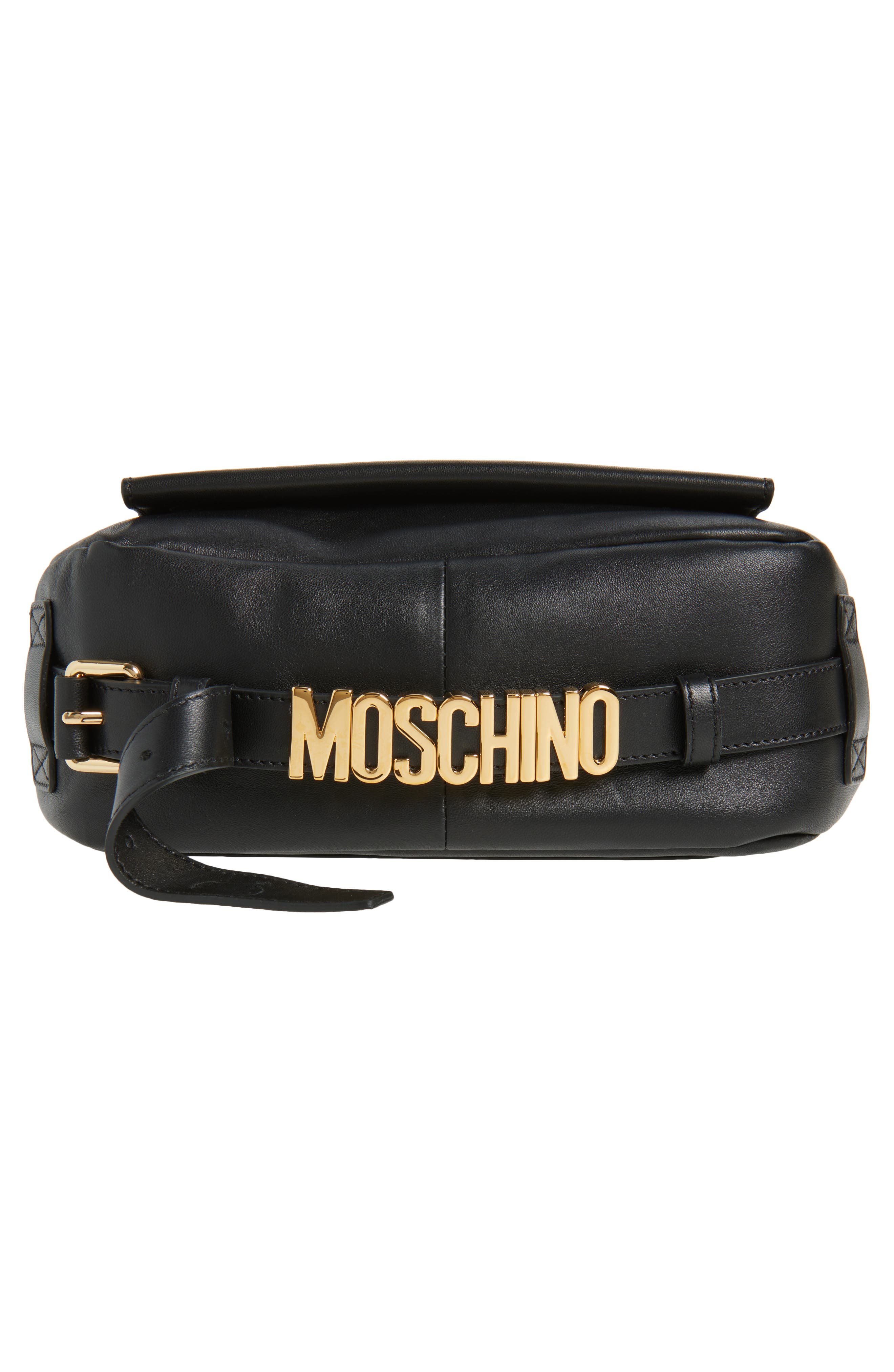 Moschino Handle Me Leather Shoulder Bag, Alternate, color, Black