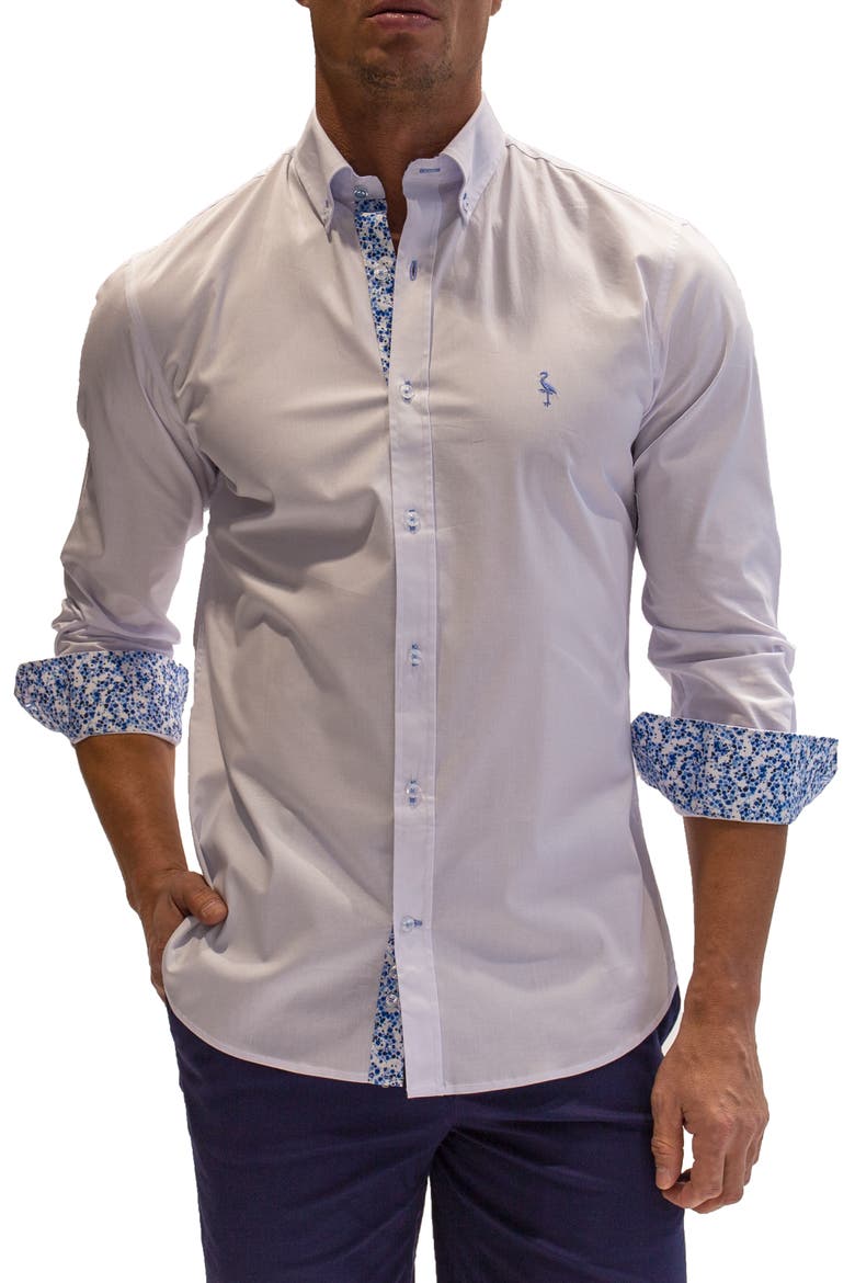 Solid Long Sleeve Stretch Cotton Button-Down Shirt, Main, color, WHITE