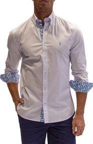 TailorByrd Solid Long Sleeve Stretch Cotton Button-Down Shirt