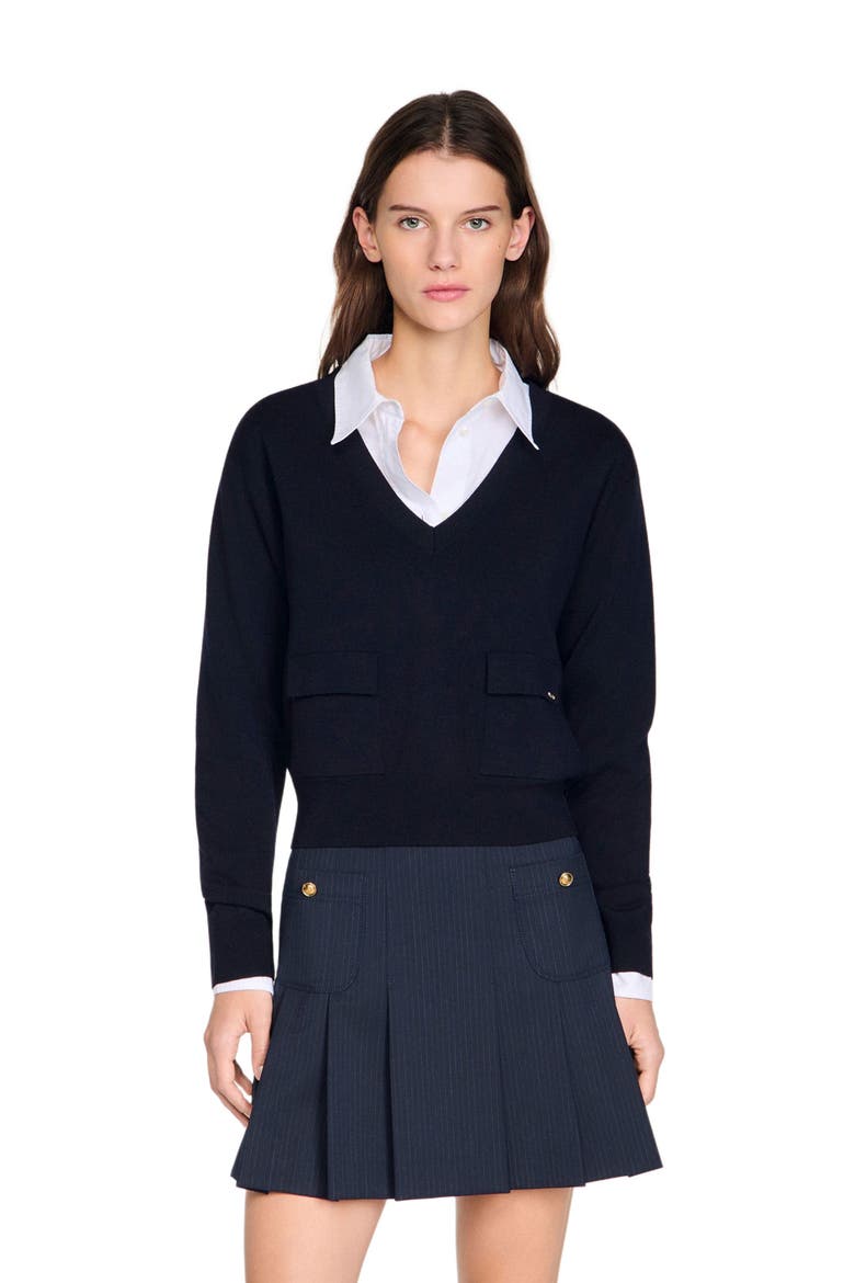 V-neck wool sweater, Main, color, Navy blue