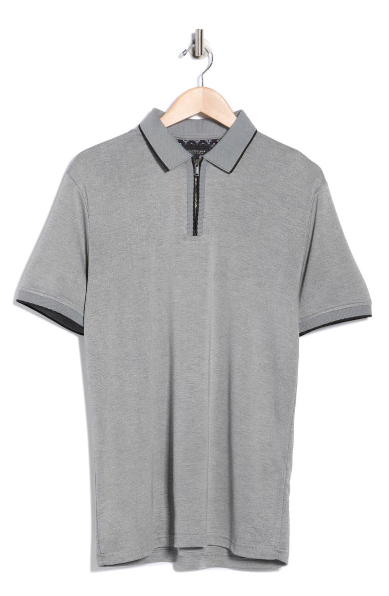 DENIM AND FLOWER Tipped Quarter Zip Knit Polo, Alternate, color, Black