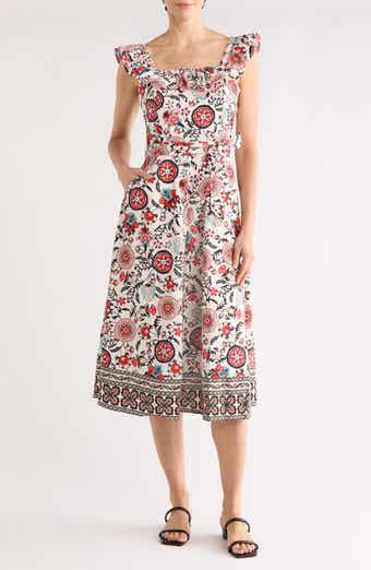 T Tahari Ruffle Cap Sleeve Fit & Flare Midi Dress