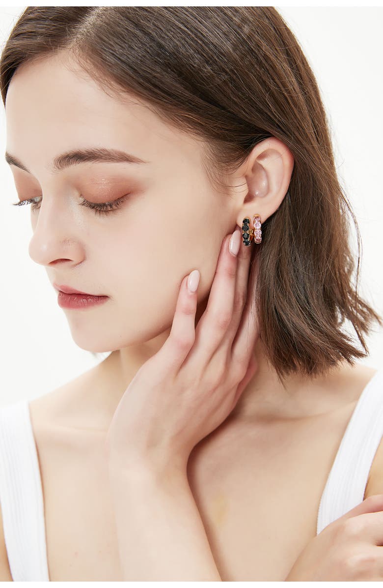 Classicharms Daniela Huggie Hoop Zirconia Earrings, Alternate, color, Onyx Black