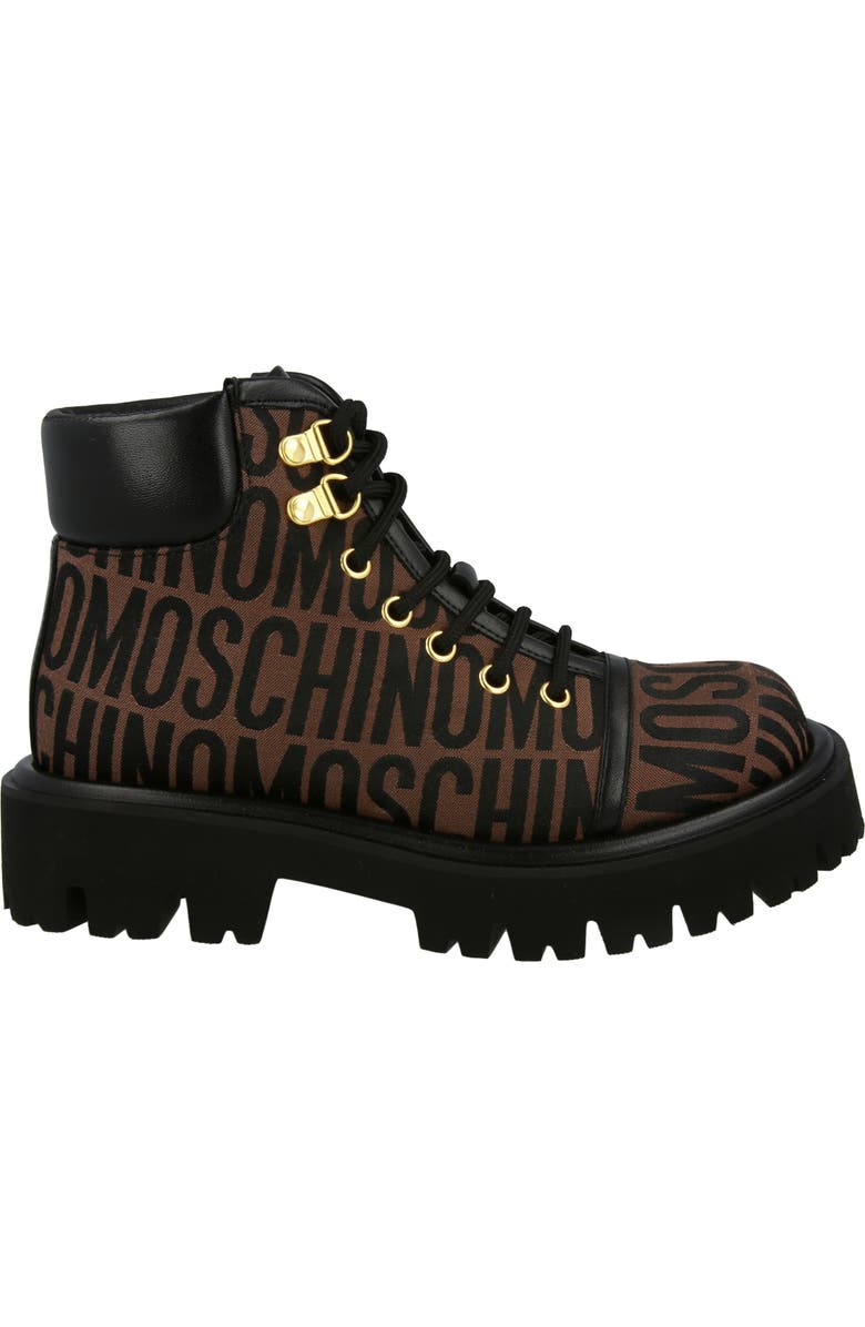 Moschino Lug Sole Lace-Up Boot, Alternate, color, Brown