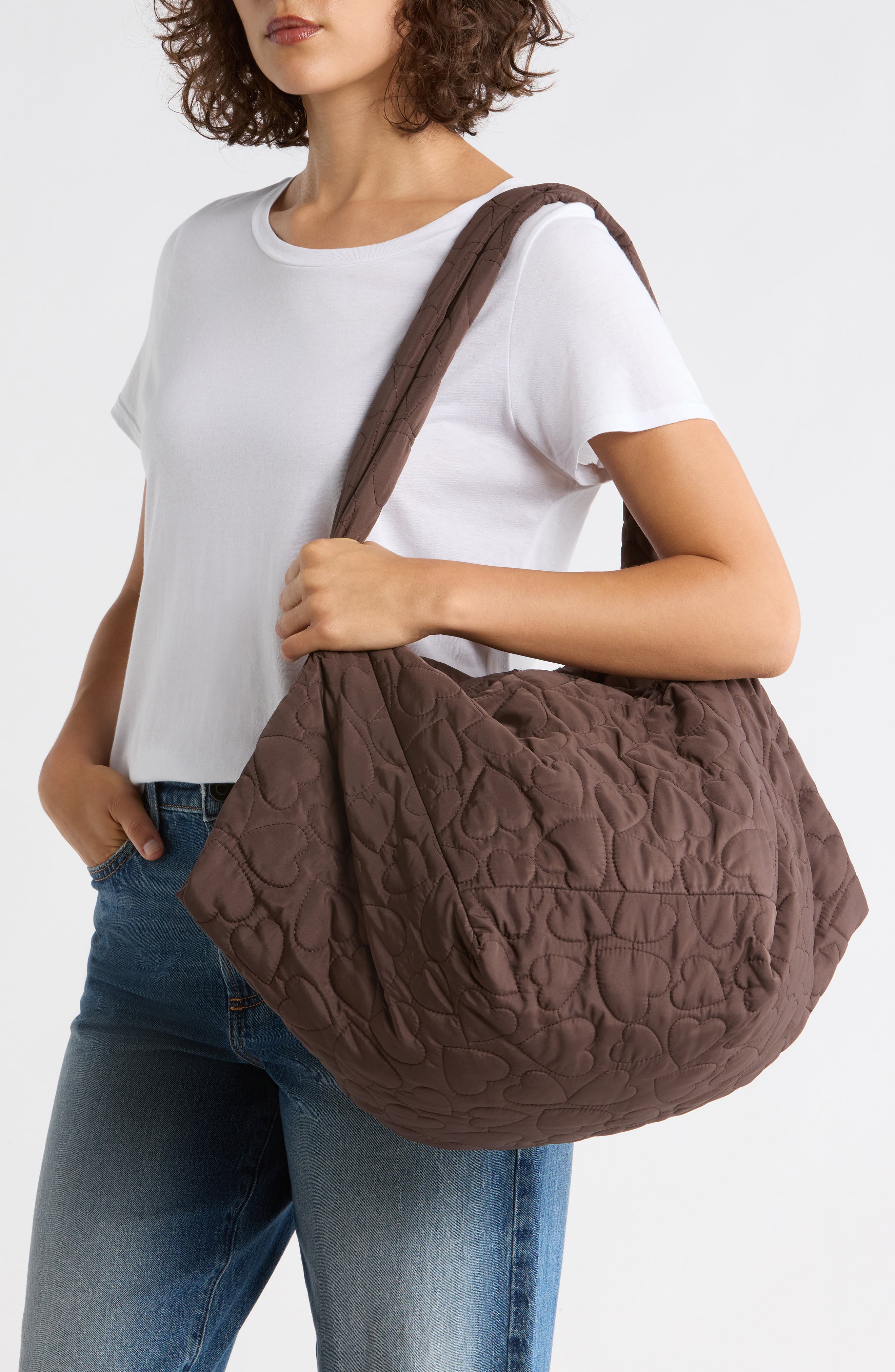 BP. Quilted Heart Tote, Alternate, color, Brown Coffee