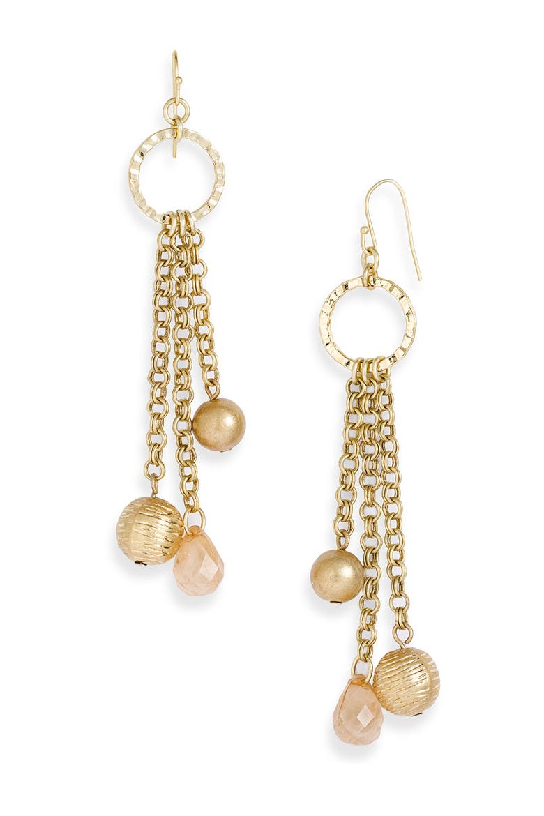 Bead Fringe Earrings, Main, color, BURNISHED GOLD/ BEIGE