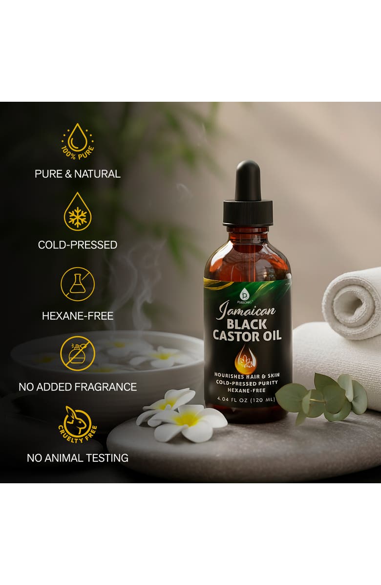 PURSONIC Jamaican Black Castor Oil - 100% Pure, Cold-Pressed Nourishment for Hair & Skin, Alternate, color, Black