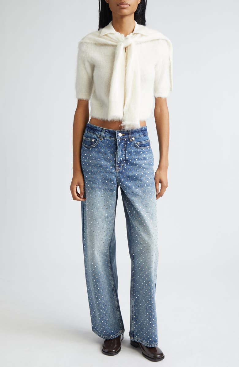 MONSE Crystal Embelished Wide Leg Jeans, Alternate, color, Indigo