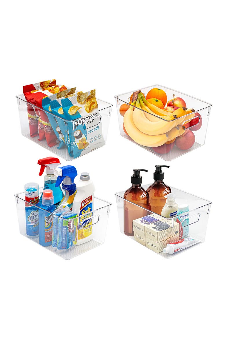 Big Square Handle Fridge Bin - Set of 4, Main, color, CLEAR