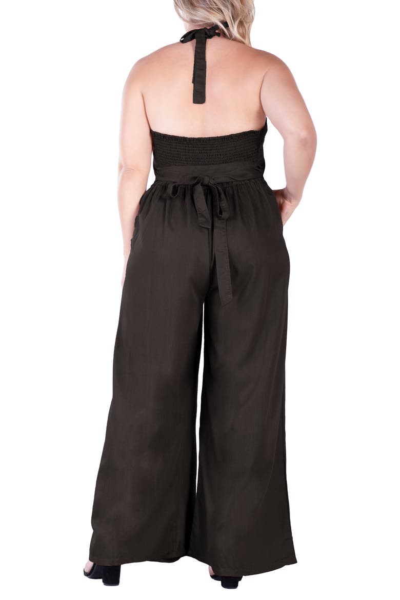 Wide Leg Poplin Halter Jumpsuit, Alternate, color, BLACK