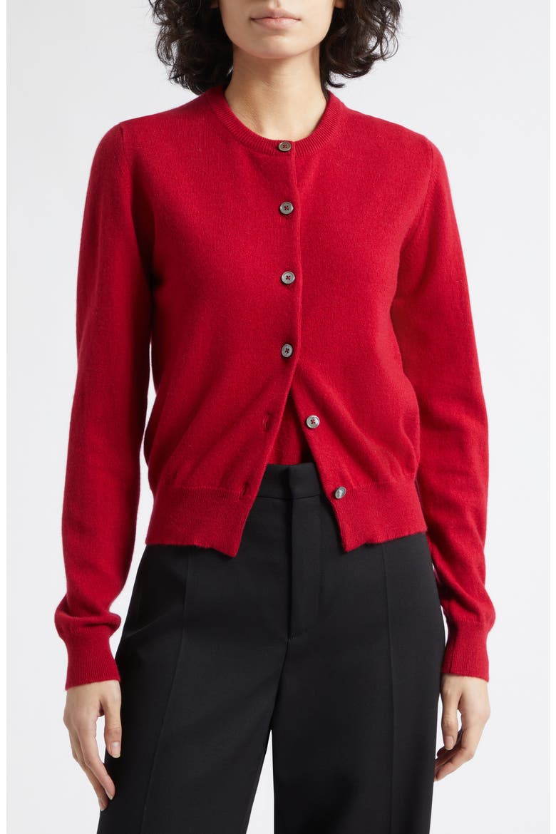 Iris Cashmere Crewneck Cardigan, Alternate, color, CLARET