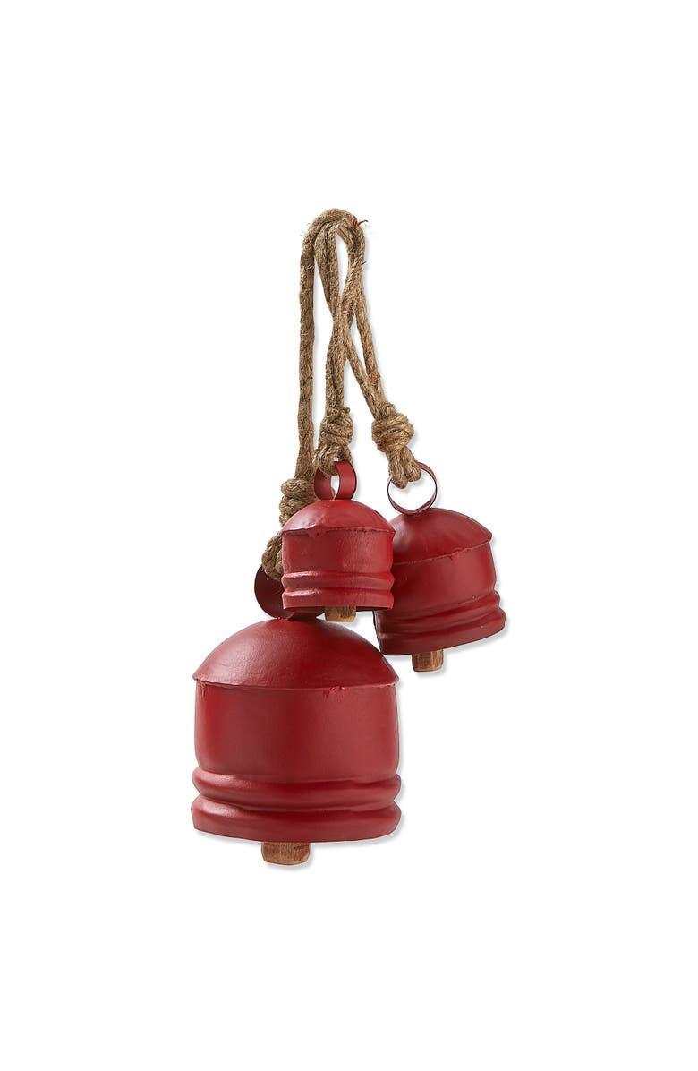 tag Set of 3 Classic Artisan Red Decorative Holiday Bells, Main, color, Red