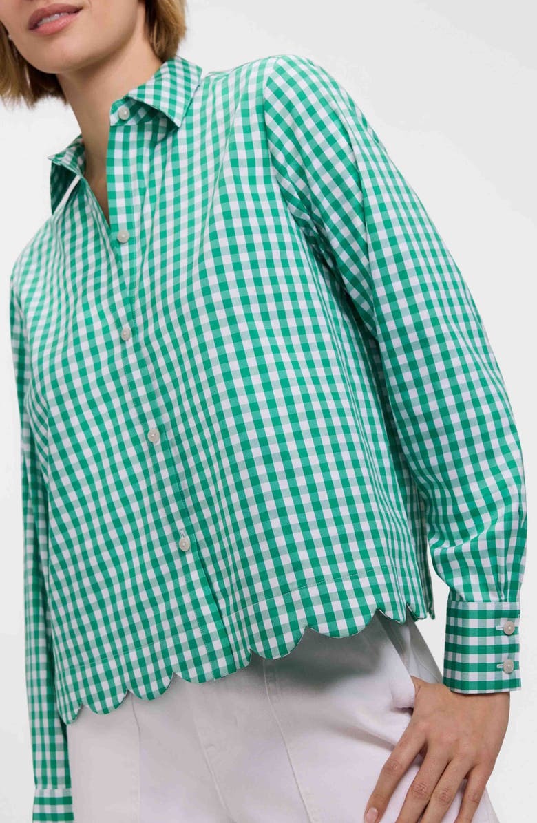 Foxcroft Scarlett Gingham Scallop Hem Button-Up Shirt, Alternate, color, Green/ White