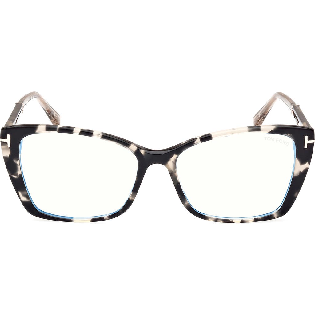 Tom Ford 55mm Butterfly Blue Light Blocking Optical Glasses In Vintage Black Havana Rose Gold