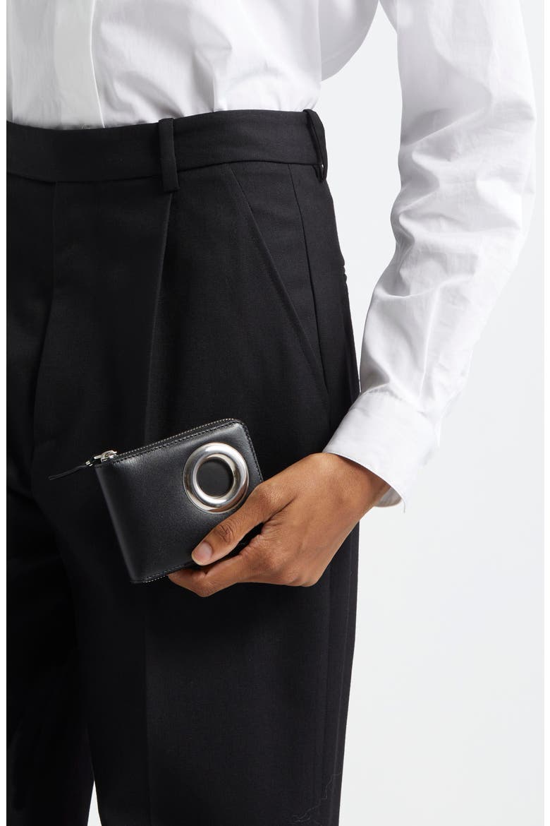 Small Eyelet Leather Half Zip Wallet, Alternate, color, BLACK