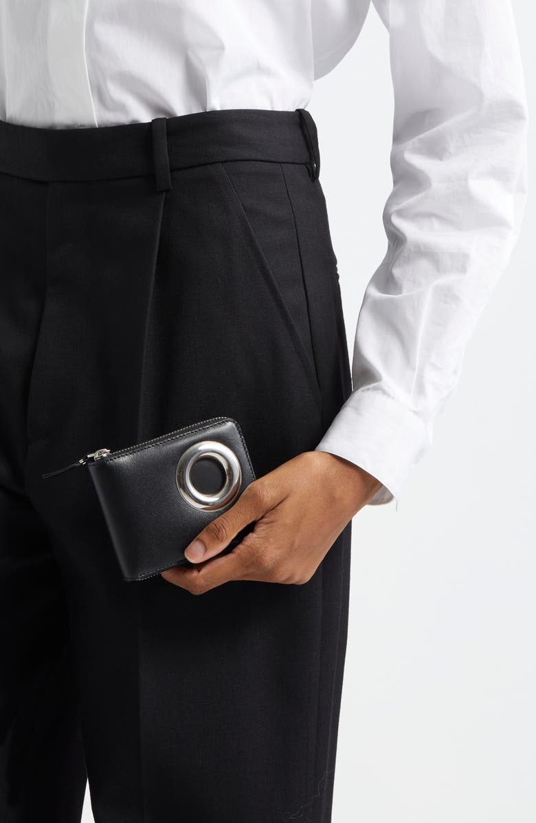 Comme des Garçons Wallets Small Eyelet Leather Half Zip Wallet, Alternate, color, Black