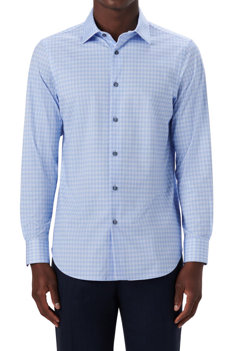 OoohCotton® Geometric Print Button-Up Shirt, Main, color, SKY