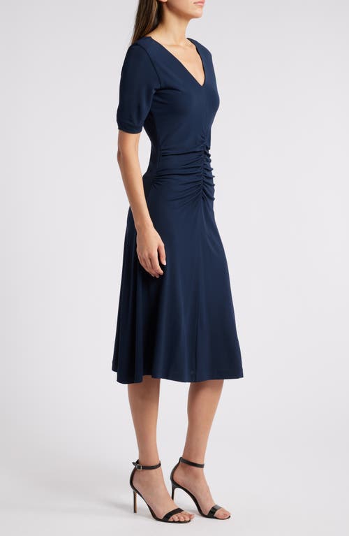 Hugo Boss Boss Erina Ruched Knit Dress In Sky Captain