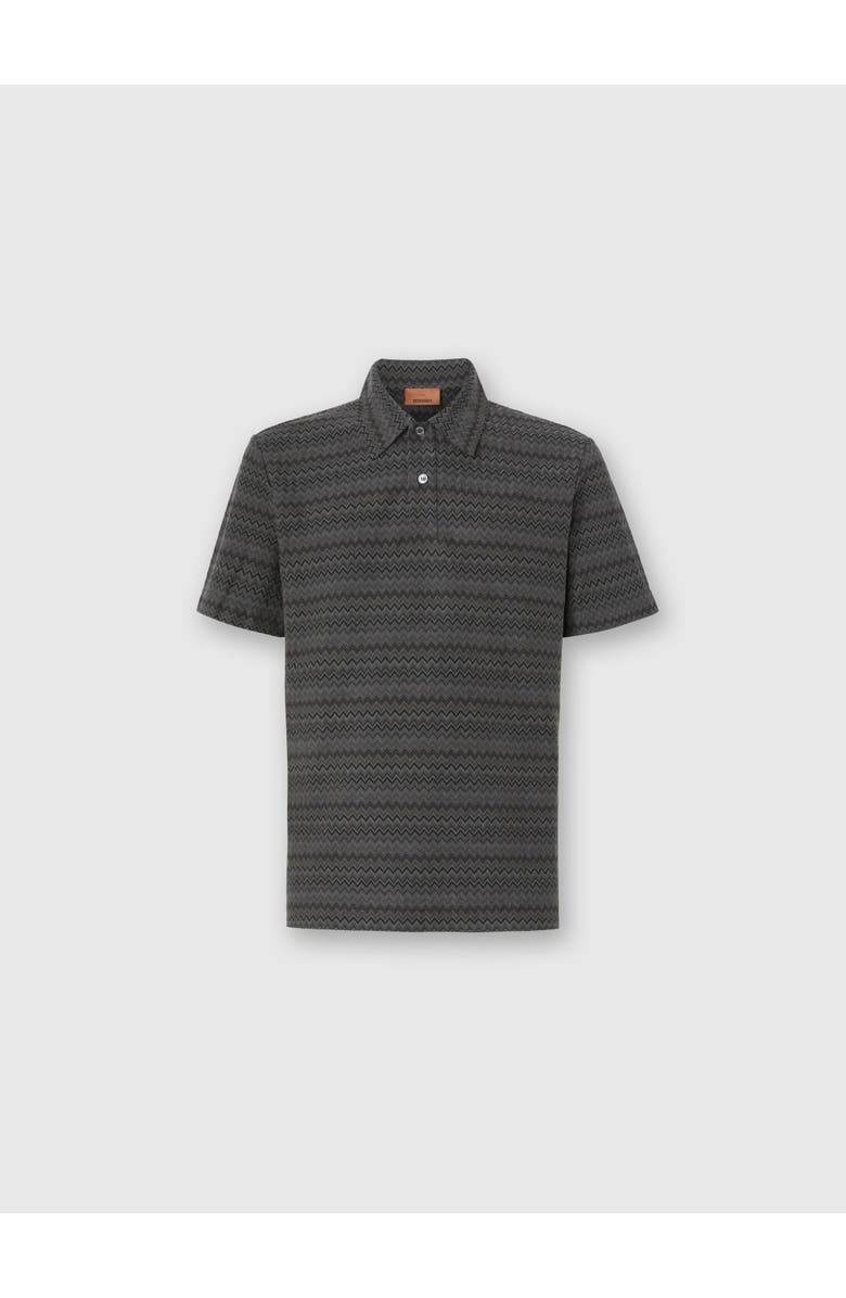 Missoni Short Sleeve Cotton Polo With Zigzag Pattern, Main, color, Grey