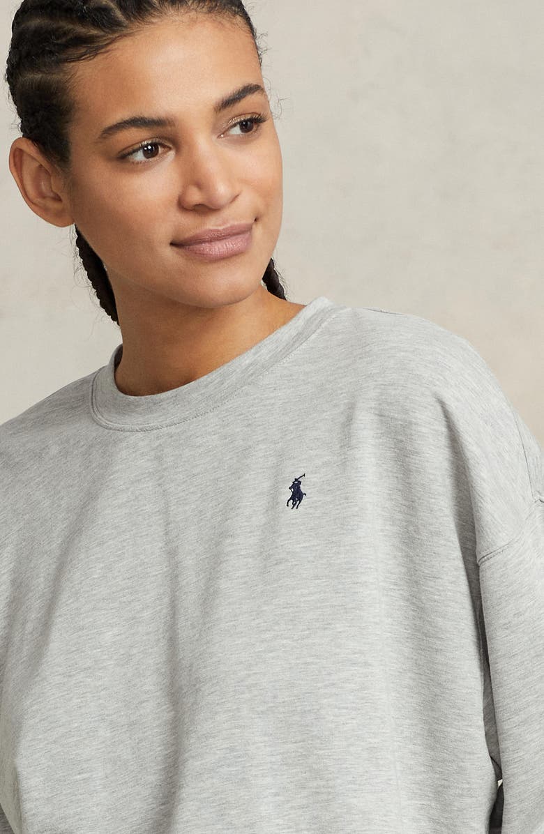 Polo Ralph Lauren Sweatshirt & Wide Leg Pajamas, Alternate, color, Heather Grey