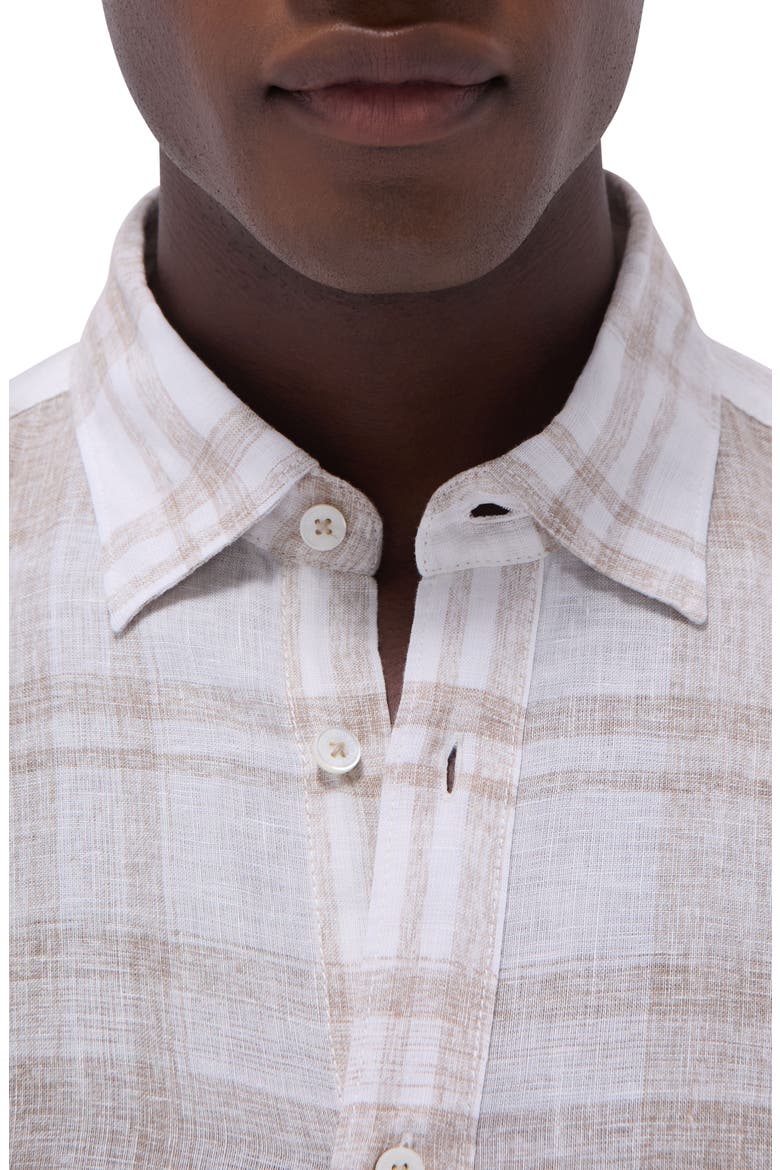 Julian Plaid Slub Linen Button-Up Shirt, Alternate, color, SAND
