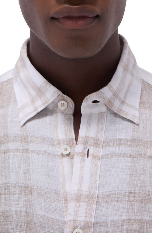 Bugatchi Julian Plaid Slub Linen Button-up Shirt In Sand