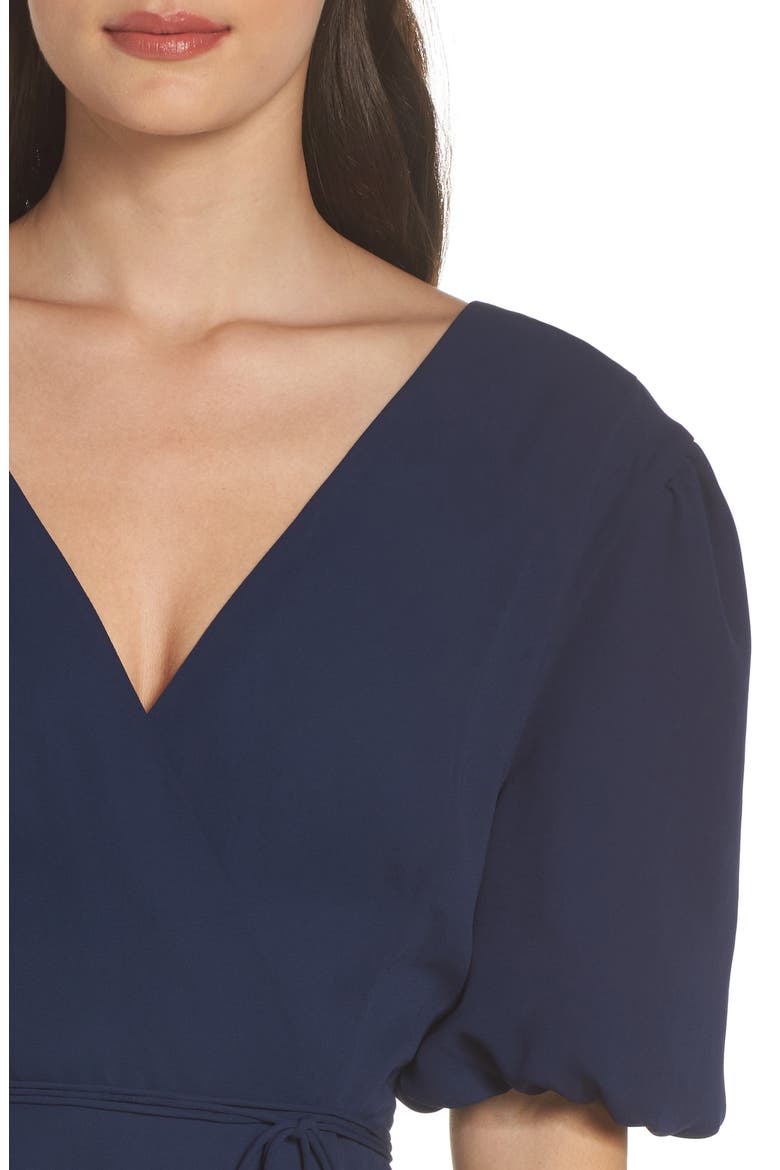V-Neck Georgette Wrap Gown, Alternate, color, NAVY