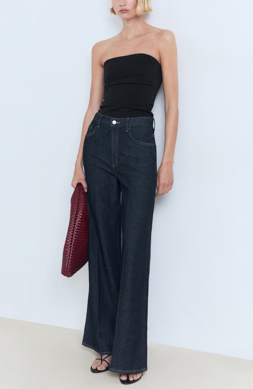 Mango Ribbed Fold Over Bandeau Top In Black In Black