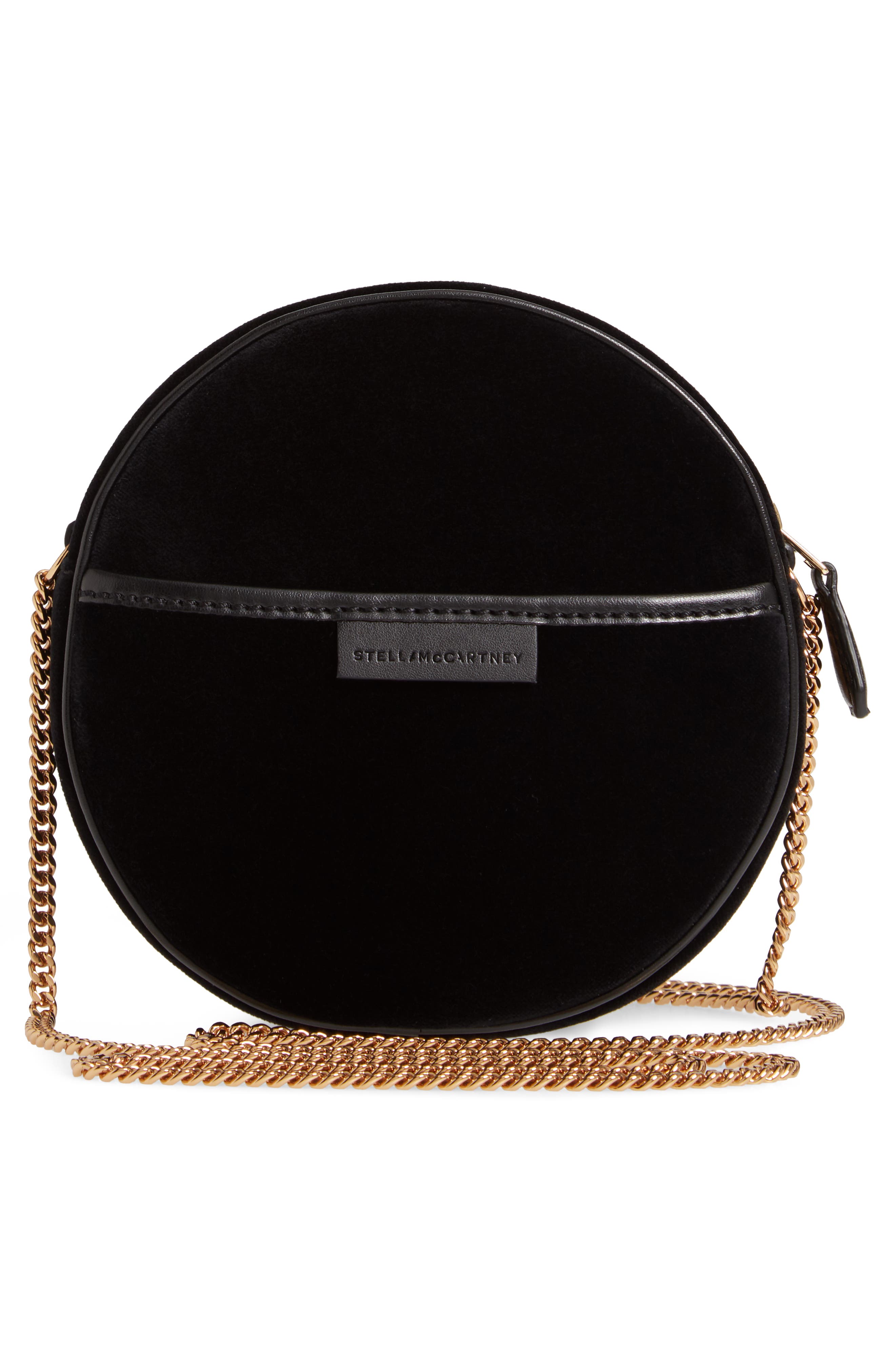 Stella McCartney Crystal Monogram Velvet Circle Crossbody Bag, Alternate, color, 