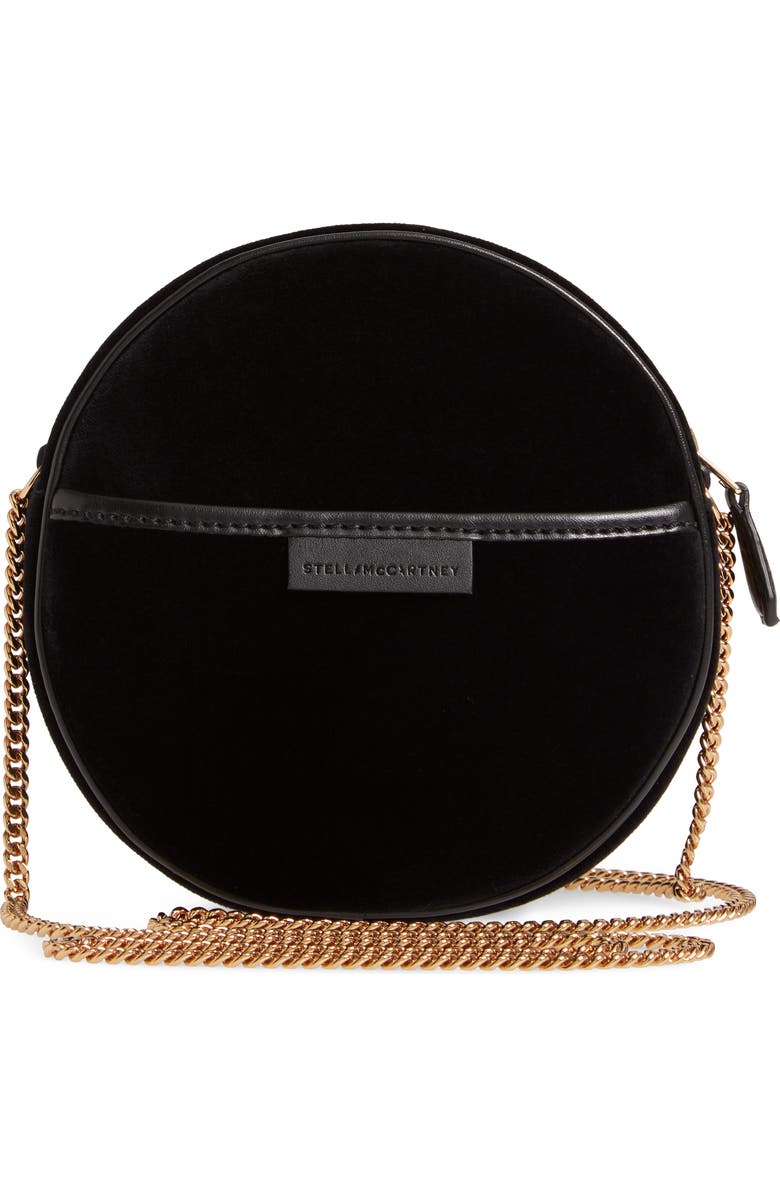 Stella McCartney Crystal Monogram Velvet Circle Crossbody Bag, Alternate, color,
