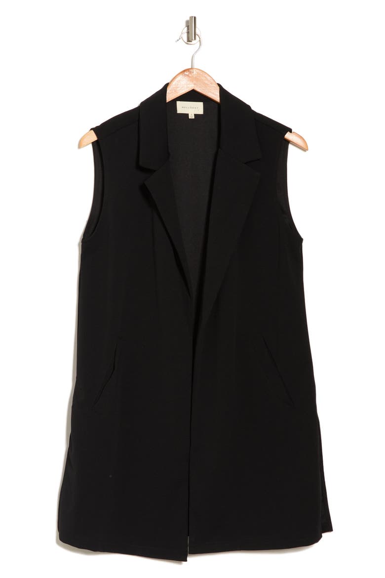 Notch Lapel Open Front Long Vest, Alternate, color, BLACK