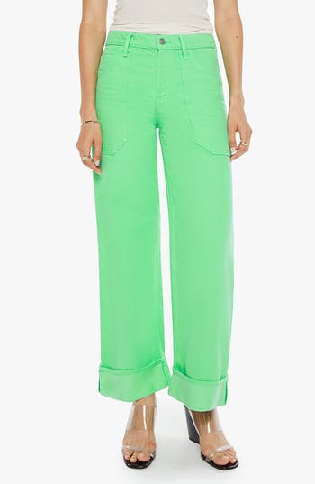 Mother Smoothie Carpenter Sneak Ankle Wide Leg Jeans In Green