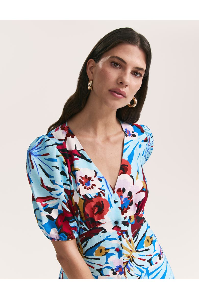 Sarah Floral Button Down Midi Dress, Alternate, color, Aqua Floral