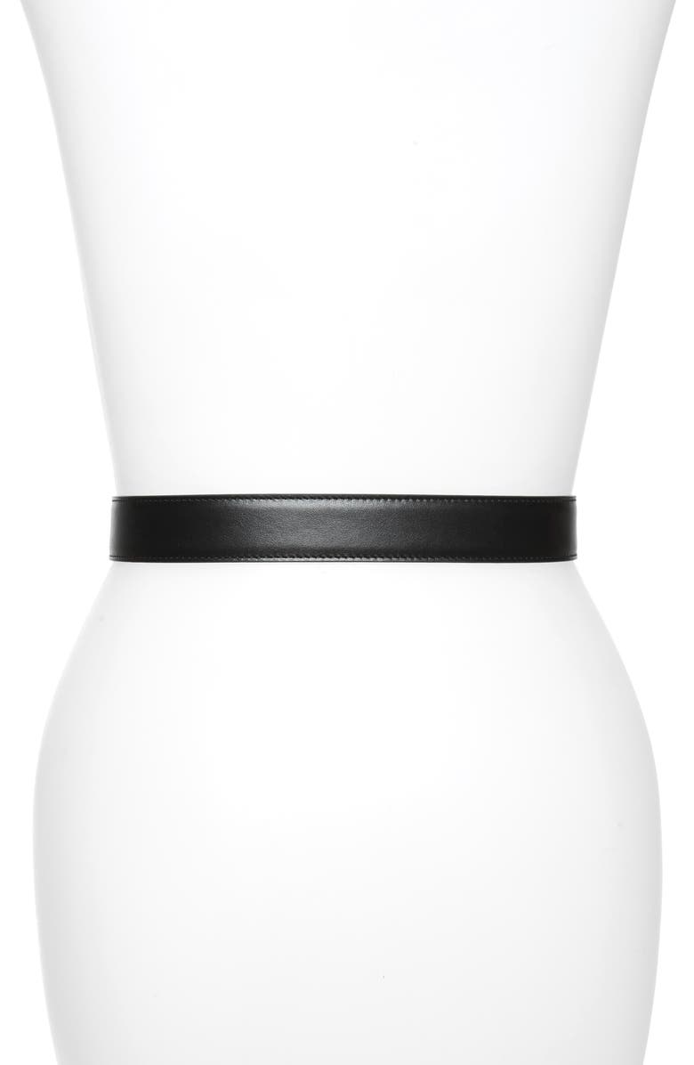 Versace V Buckle Leather Belt, Alternate, color,