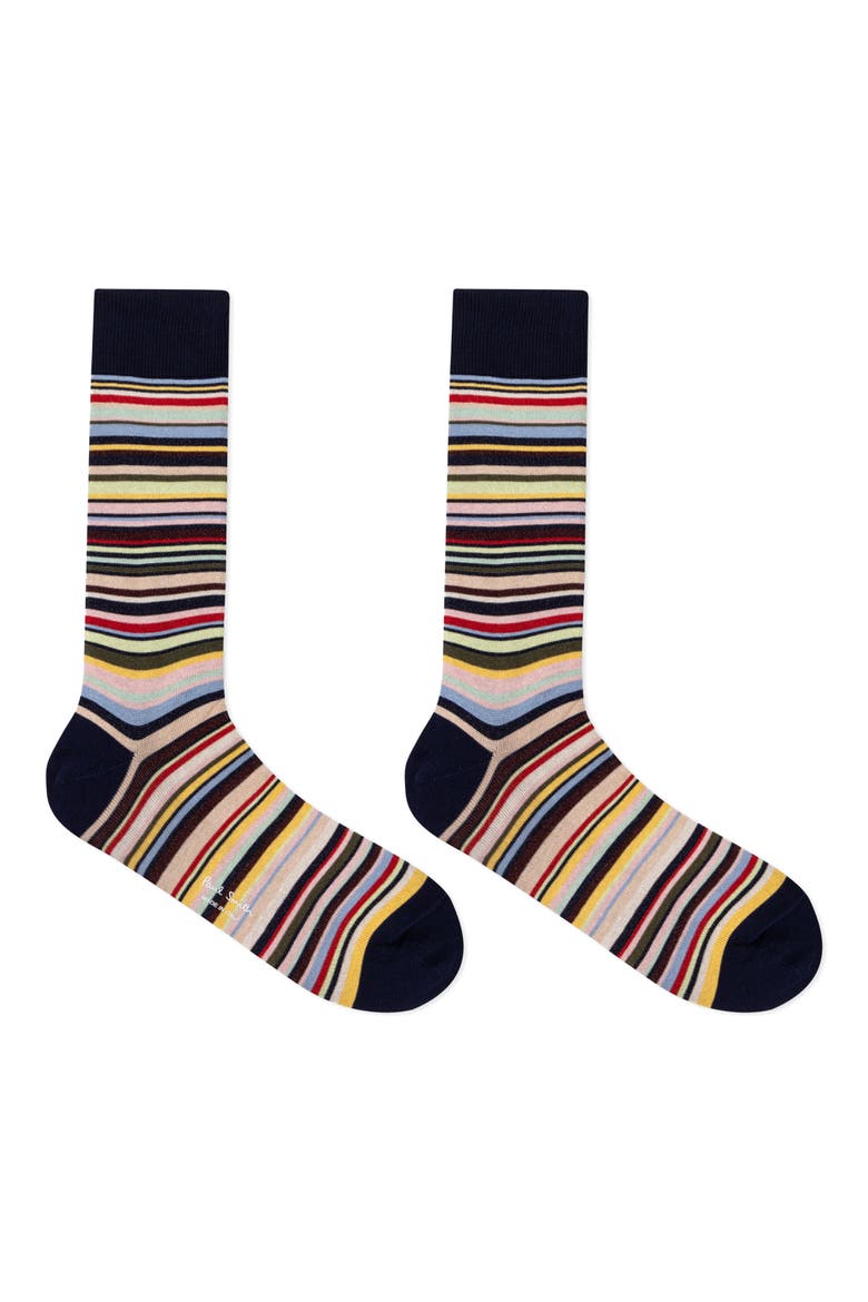 Farley Stripe Cotton Blend Dress Socks, Alternate, color, NAVY