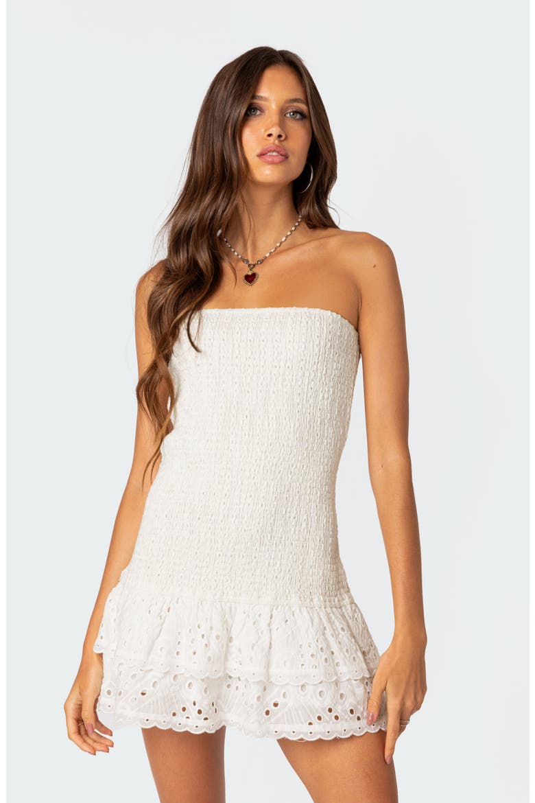 Livia Strapless Cotton Eyelet Minidress, Alternate, color, WHITE