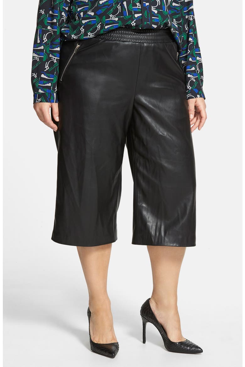 Studio Faux Leather Culottes, Main, color, BLACK