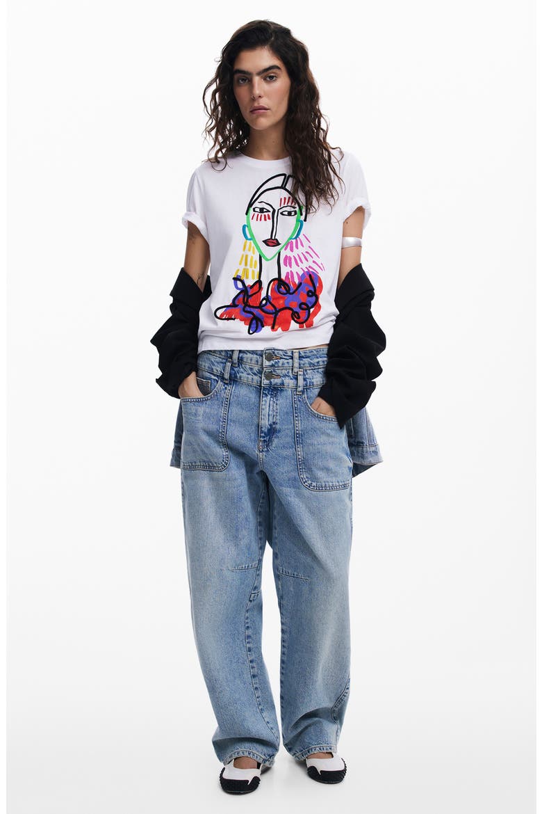 Embroidered Face Graphic T-Shirt, Alternate, color, WHITE