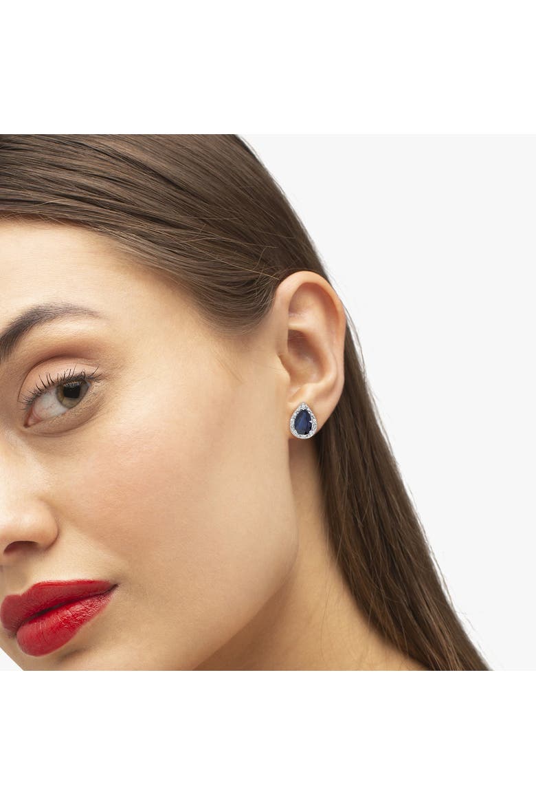 Pear Stud Earrings 14k, Alternate, color, Blue Sapphire,White Gold