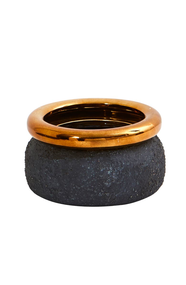 NEARLY NATURAL 7-in Stone Planter with Bronze Rim, Main, color, Black