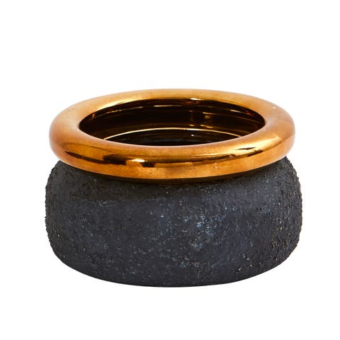 7-in Stone Planter with Bronze Rim